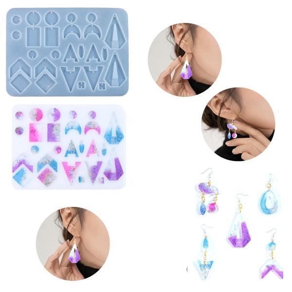 Epoksi Silikon Çoklu Geometrik Modelli Kolye ve Küpe Takı Kalıbı - Image 1