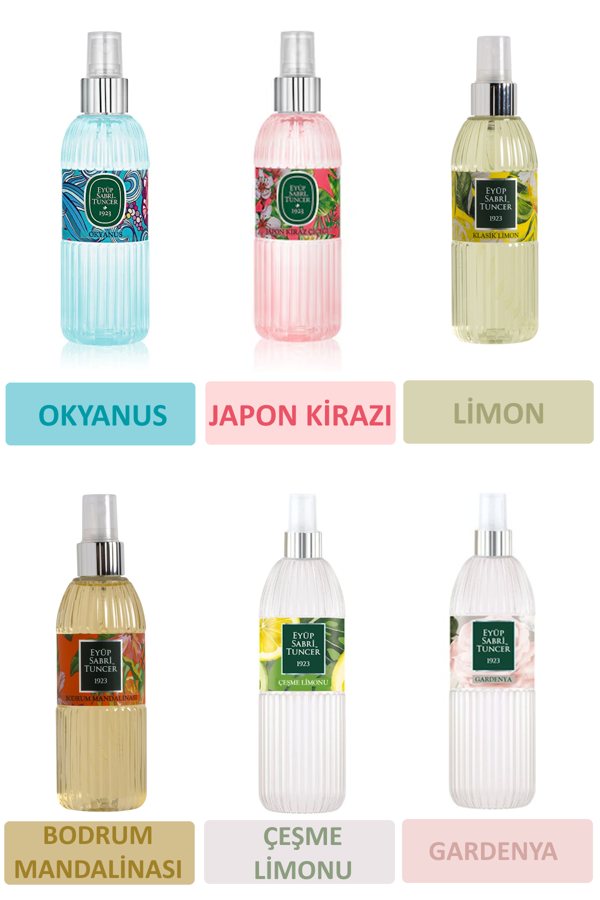 Sprey Kolonya Seti 150 ml x 6 Adet (Japon Kirazı, Çeşme Limonu, Bodrum Mandalinası, Gardenya, Okyanus, Limon) - Image 1