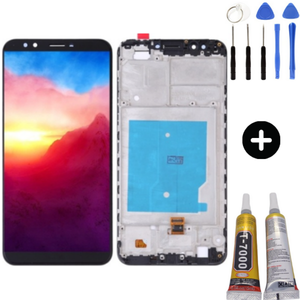 TE Huawei Y7 2018 Uyumlu Çıtalı Lcd Ekran Dokunmatik Siyah + Montaj Seti - Image 1