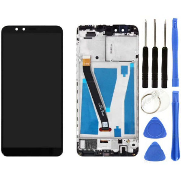 TE Huawei Y9 2018 Uyumlu Çıtalı Servis Lcd Ekran Dokunmatik Siyah+ Tamir Seti - Image 1