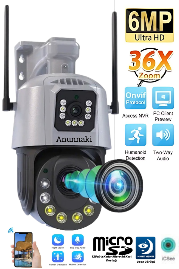 4K WiFi Güvenlik Kamerası – 36x Optik Zoom, Çift Lens, Gece Görüşlü, Alarmlı, Motorize Odaklama - Image 1