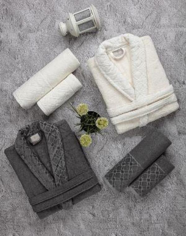 ROXY KREM/ANTRASİT AİLE BORNOZ SETİ - Image 1