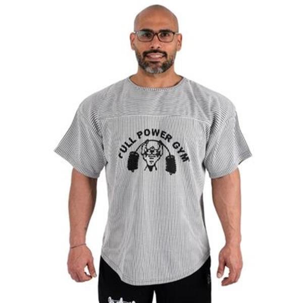Full Power Gym Ragtop Spor Tişört Beyaz Siyah Çizgili - Image 1