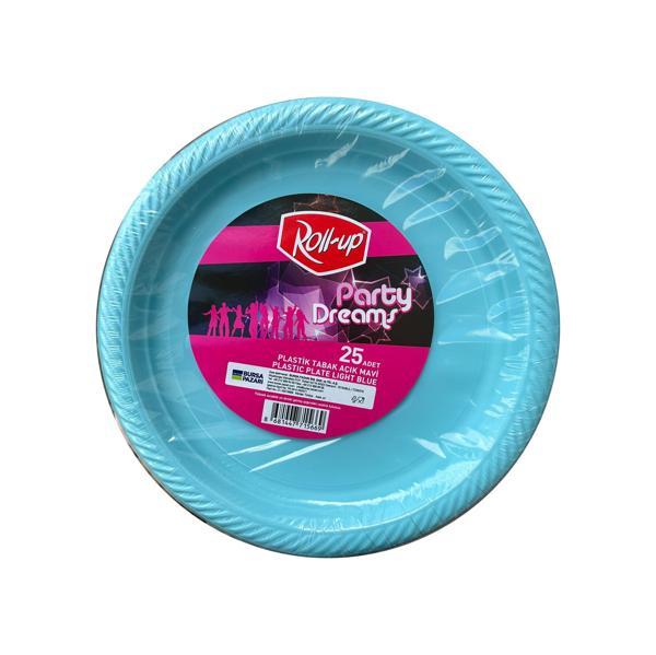 Roll-Up Kullan At Renkli Turkuaz Parti Davet Plastik Tabak - 22 Cm. - 25 Adetlik Paket - Image 1