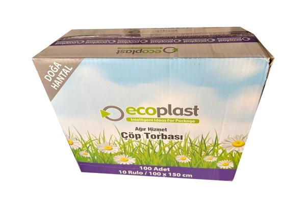 Ecoplast 240 Litre Siyah Hantal Konteyner Çöp Torbası - 100 x 150 Cm. - 600 Gr. - 10 Adetlik 10 Rulo - Image 1