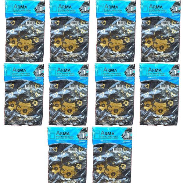 Arma Baskılı Mini Blok Poşet Torba - No : 1 - 22x35 Cm. - Siyah - 100 Adetlik 10 Paket - Image 1