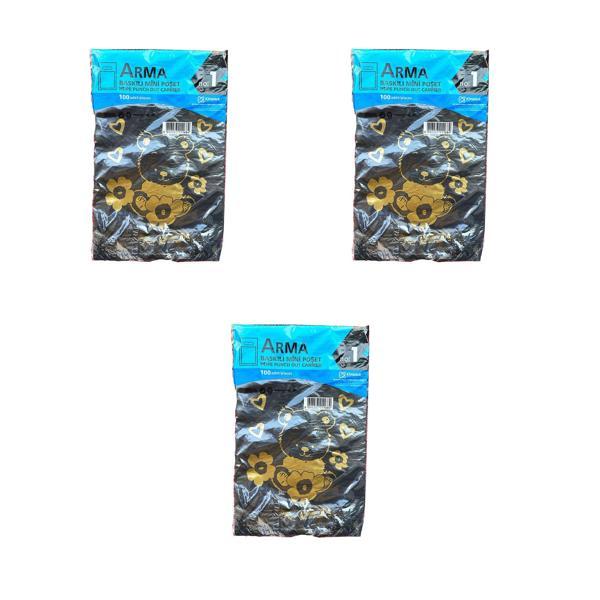 Arma Baskılı Mini Blok Poşet Torba - No : 1 - 22x35 Cm. - Siyah - 100 Adetlik 3 Paket - Image 1