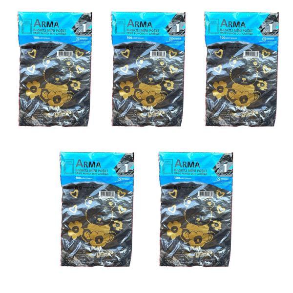 Arma Baskılı Mini Blok Poşet Torba - No : 1 - 22x35 Cm. - Siyah - 100 Adetlik 5 Paket - Image 1