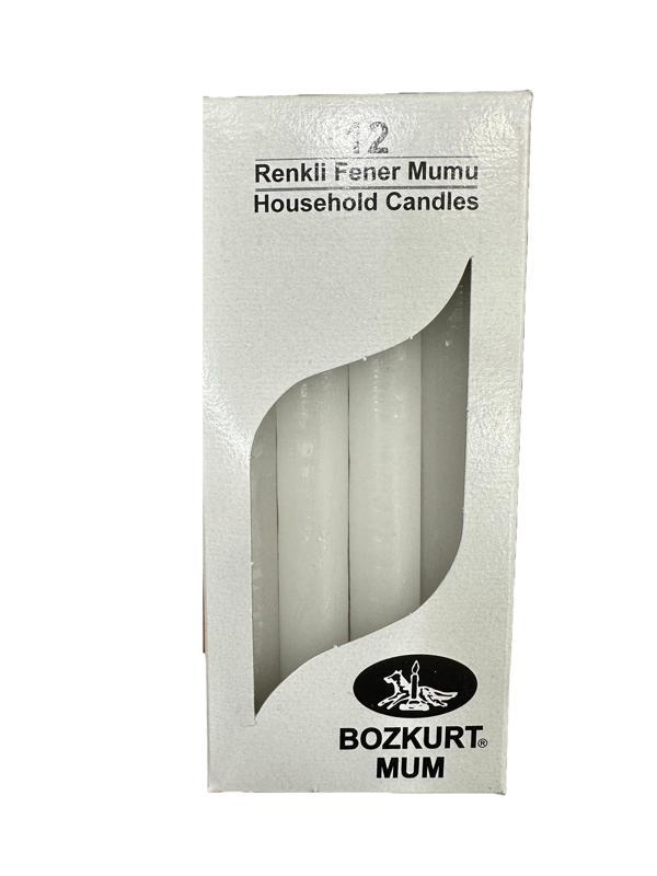 Bozkurt Konik Şamdan Mum Fener Mumu - Beyaz - 14 Cm. - 12 Adetlik Paket - Image 1