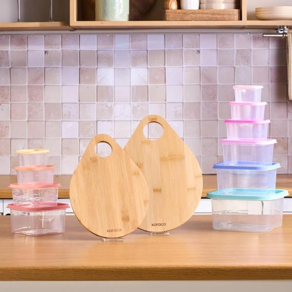 Karaca Damla 12 Parça Saklama Kabı ve Kesme Tahtası - Image 1