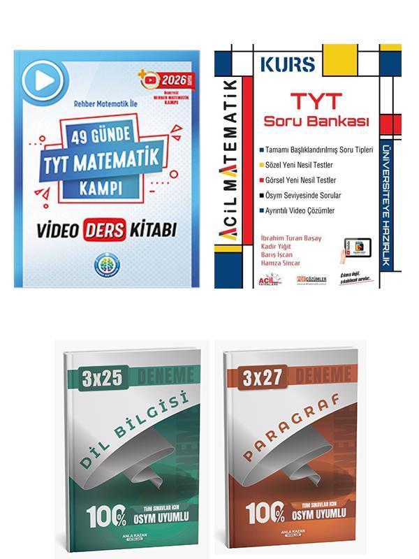 Rehber + Acil 2026 TYT Matematik Video Ders + TYT Matematik Soru + Anla Kazan Deneme 4 lü Set - Anla Kazan Yayınları - Image 1