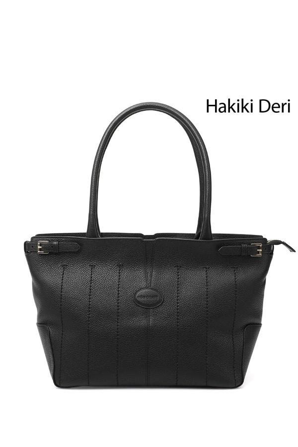 Kadın Siyah Hakiki Deri El ve Omuz Çantası - Image 1