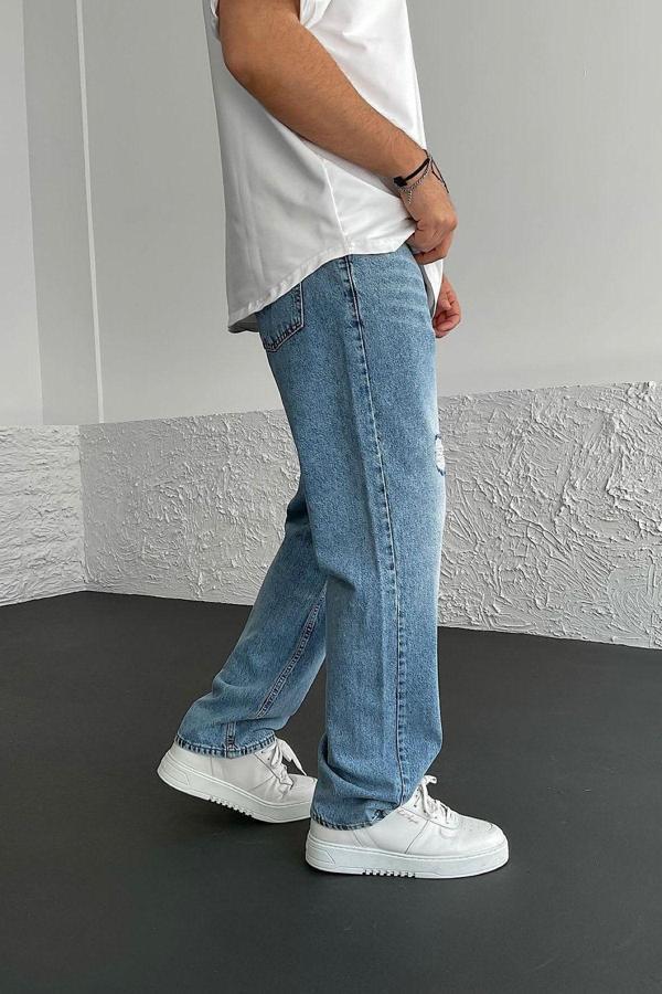 Viking'S Line Baggy Mavi Taşlamalı Yırtık Modelli Bol Kalıp Kot Pantolon - Image 1