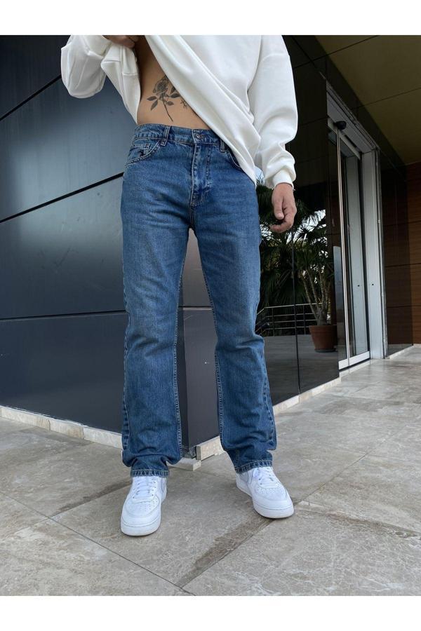 Viking's Line Koyu Mavi Efektli Yıkamalı Baggy Jean - Image 1