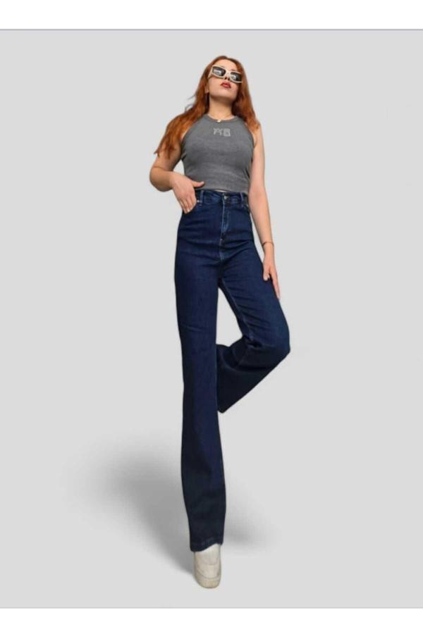 Viking'S Line Siyah Likralı Palazzo Salaş Paça Süper Yüksek Bel Jean Pantolon - Image 1