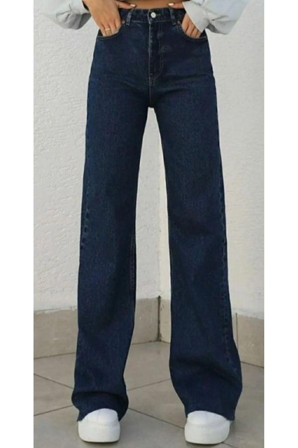 Viking'S Line Kar Yıkama Salaş Kot Pantolon Buz Mavi Kar Likrasız Palazzo - Image 1