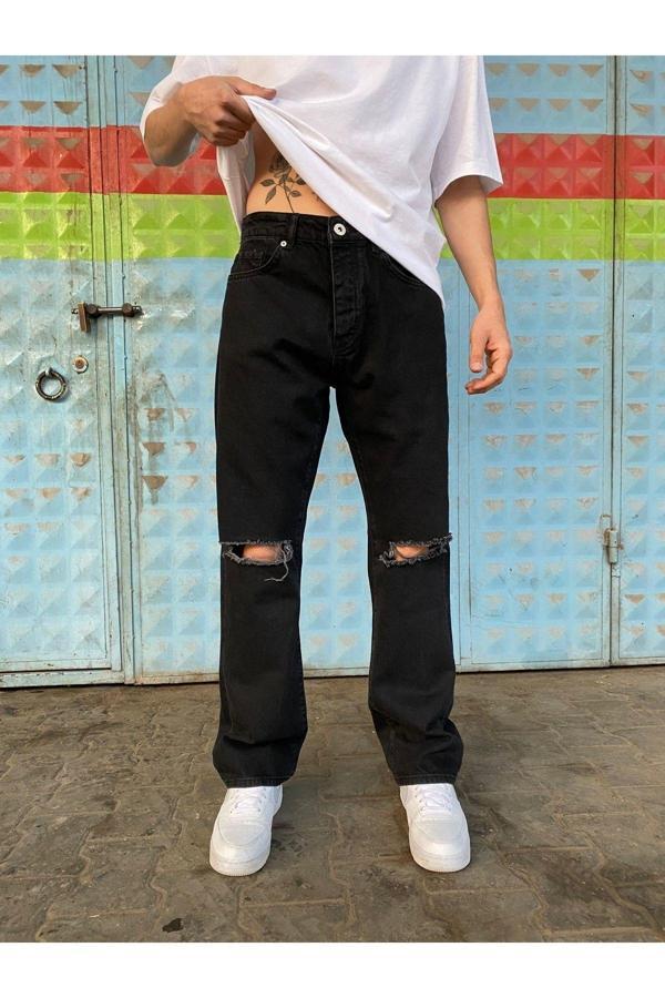 Viking's Line Siyah Dizi Yırtık Baggy Jean - Image 1