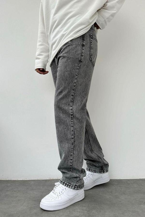 Viking'S Line Asit Yıkamalı Gri Renk Bol Kesim Kot Pantolon - Image 1