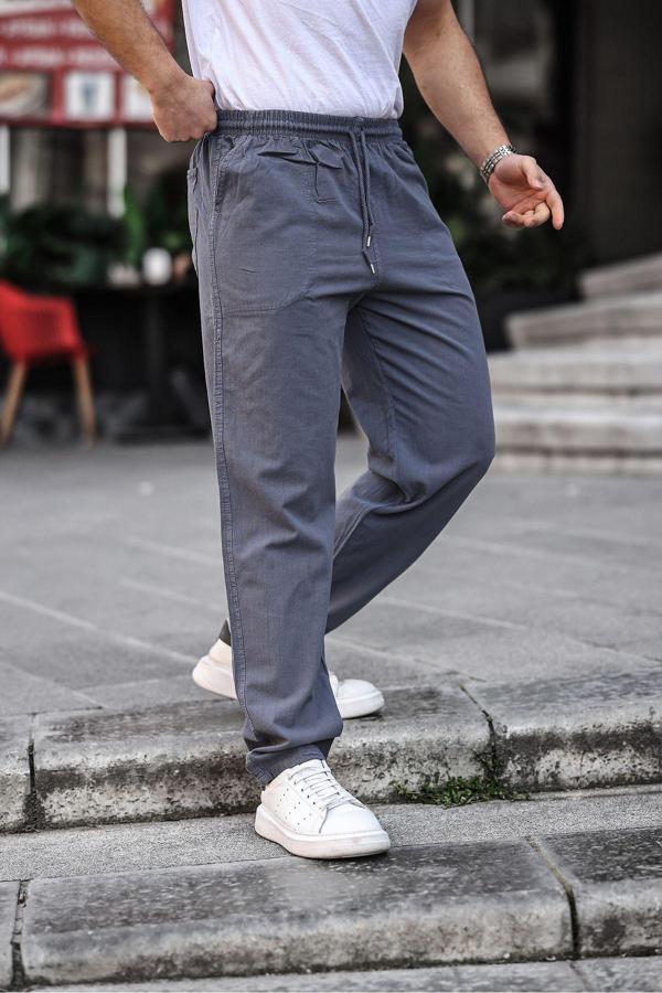 Combine Michail Füme Renk Erkek Yazlık Keten Karışımı Relaxed Pantolon - Füme - Image 1