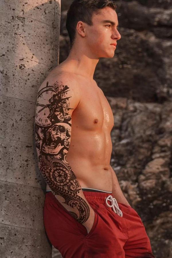 Caş Dekorasyon Geçici Kurukafa ve Saat Kol Dövme Tattoo - Image 1