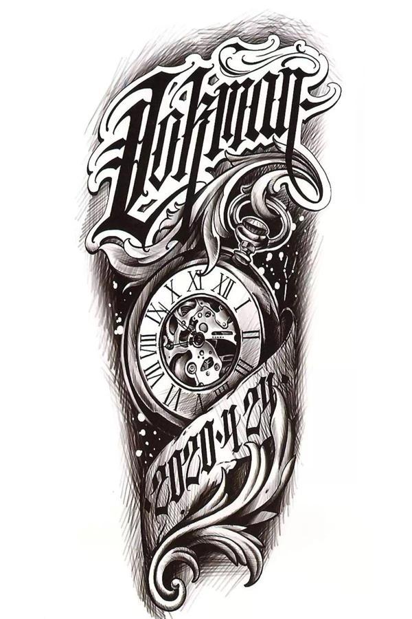 Caş Dekorasyon Saat Figürlü Geçici Dövme Tattoo - Image 1