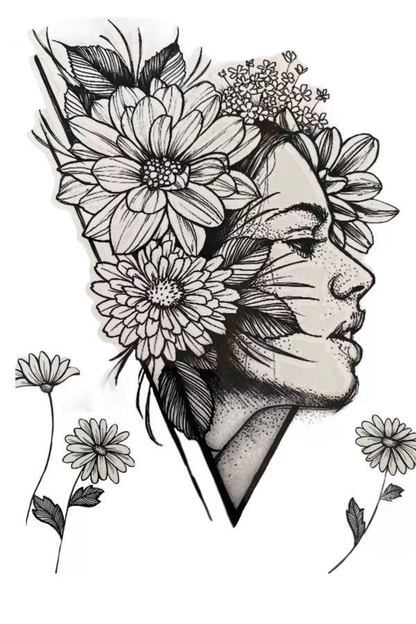 Caş Dekorasyon Kadın Ve Çiçek Figürlü Geçici Dövme Tattoo - Image 1