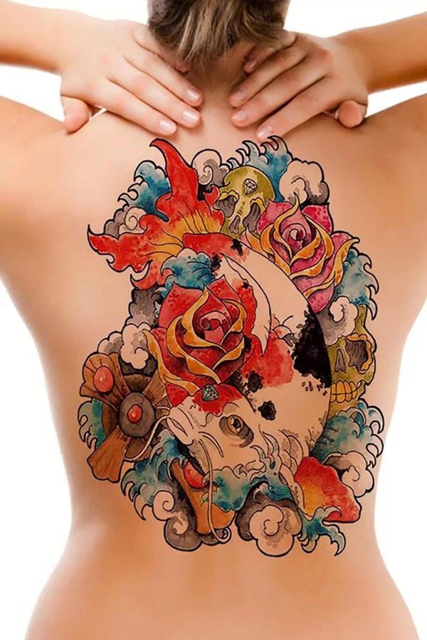 Caş Dekorasyon Balık Modelli Geçici Sırt Dövme Tattoo - Image 1