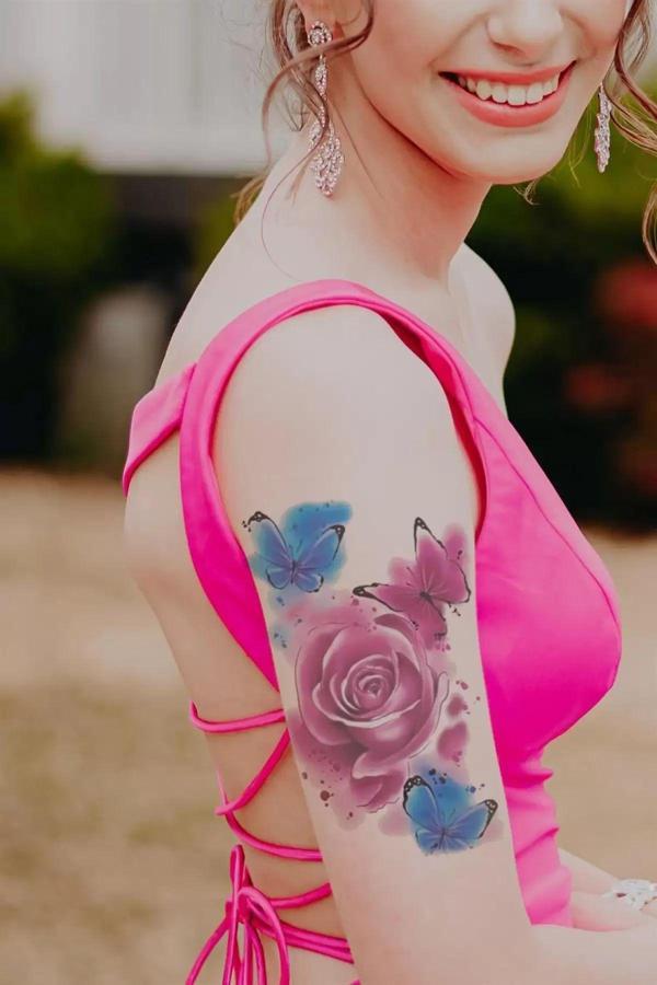 Caş Dekorasyon Gül ve Kelebek Geçici Dövme Tattoo - Image 1