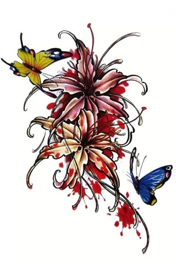 Caş Dekorasyon Kelebek Ve Çiçek Figürlü Geçici Dövme Tattoo - Image 1