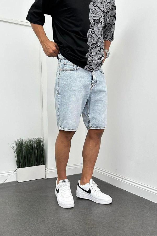 Kaizer Denim Erkek Buz Mavisi Baggy Şort - Image 1