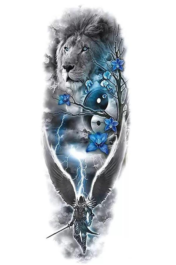 Caş Dekorasyon Geçici Aslan Figürlü Dövme Tattoo - Image 1