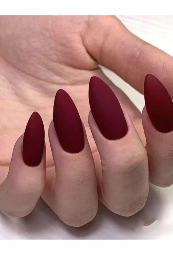 Caş Dekorasyon Bordo Renk 12'li Takma Tırnak (Yapıştırıcılı) - Image 1