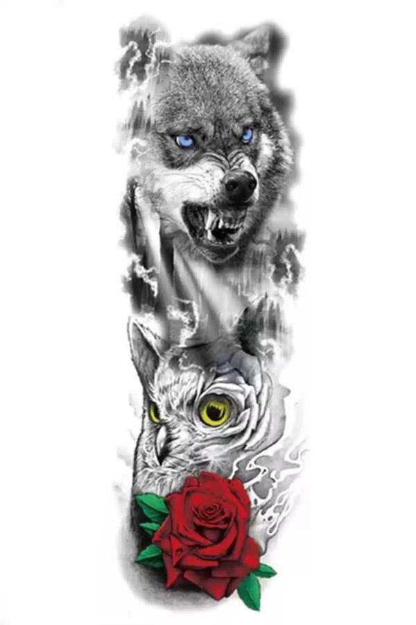 Caş Dekorasyon Geçici Kurt Ve Baykuş Figürlü Dövme Tattoo - Image 1