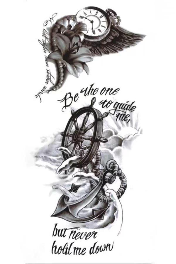 Caş Dekorasyon Dümen Ve Saat Figürlü Geçici Dövme Tattoo - Image 1