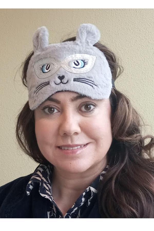 Caş Dekorasyon Gri Renk Kedi Figürlü Peluş Uyku Bandı - Image 1
