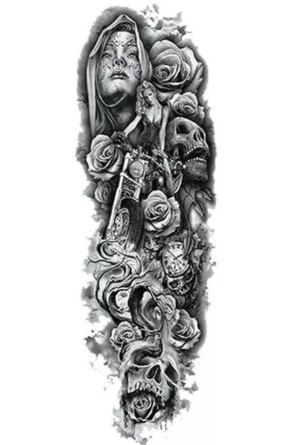 Caş Dekorasyon Geçici Kadın Ve Kuru Kafa Figürlü Dövme Tattoo - Image 1