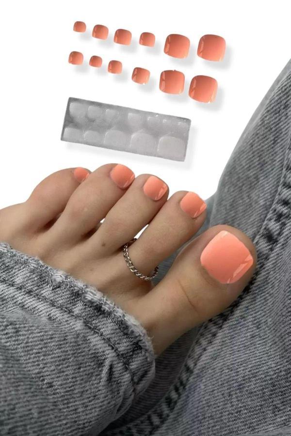 Caş Dekorasyon 12'li Pembe Renk Ayak Takma Tırnak Set - Image 1