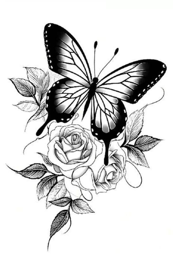 Caş Dekorasyon Kelebek Ve Gül Figürlü Geçici Dövme Tattoo - Image 1