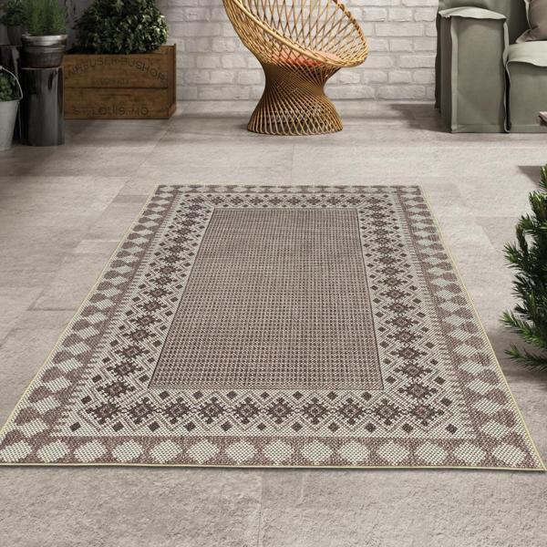 Hasır Dokuma Jüt Taban Kilim Desenli Krem Bej Renkli Halı - Image 1