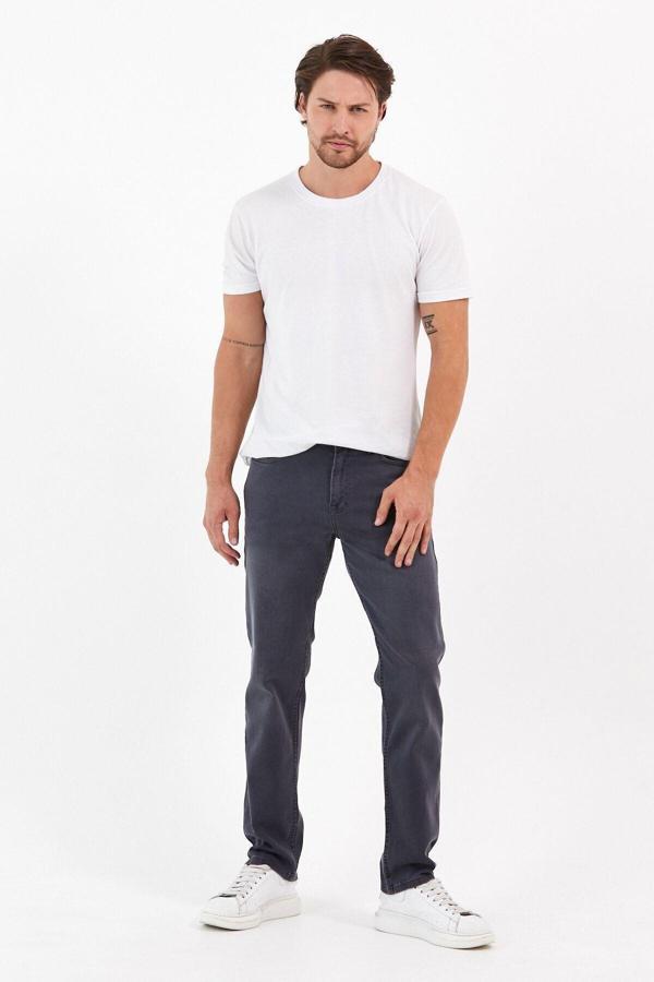 Viking's Line Normal Kesim Fermuarlı Geniş Paça Yüksek Bel Erkek Gri Füme Renk Baba Kot Pantolon - Image 1