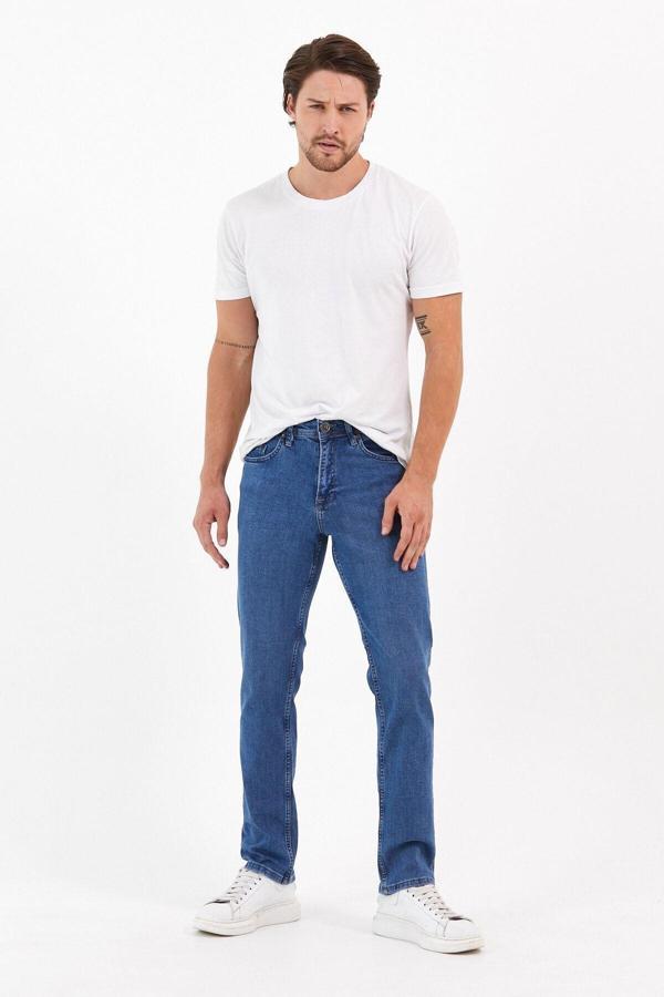 Viking's Line Normal Kesim Fermuarlı Geniş Paça Yüksek Bel Erkek Orta Mavi Baba Kot Pantolon - Image 1