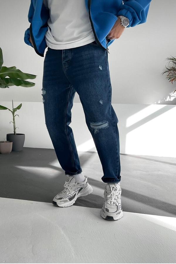 No61 Man Boyfriend Mavi Renk Yırtık Model Kot Pantolon - Image 1