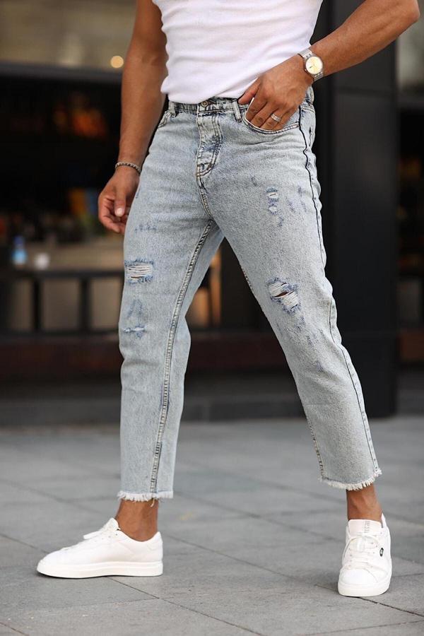 No61 Man Boyfriend Rahat Kalıp Açık Mavi Yırtıklı Kot Pantolon - Image 1