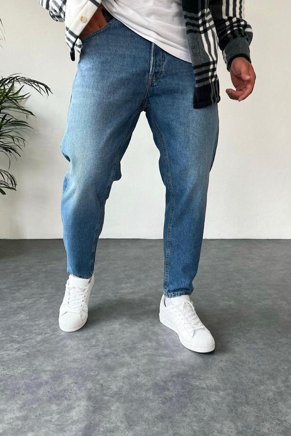 No61 Man Boyfriend Siyah Düz Renk Bol Rahat Kalıp Kot Pantolon - Image 1