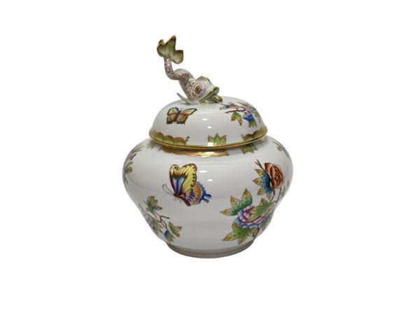 Herend 6094 Kraliçe Victoria El Boyama Balık Kapaklı Porselen Kavanoz - Image 1