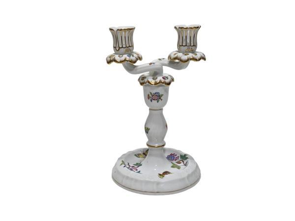 Herend 7915 Kraliçe Victoria El Boyama 2 Kollu Porselen Şamdan - Image 1