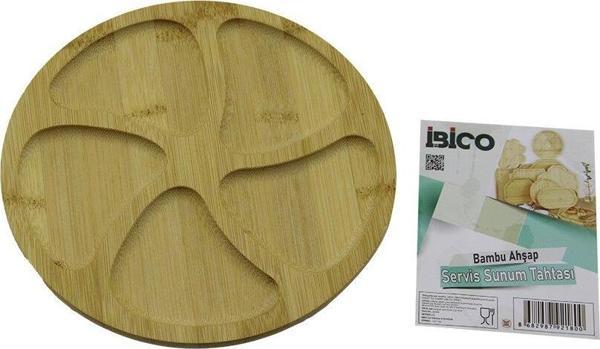 YUVARLAK 5 BÖLMELİ AHŞAP BAMBU SERVİS SUNUM TEPSİ - TAHTASI 20 X 1.4CM (5060) - Image 1