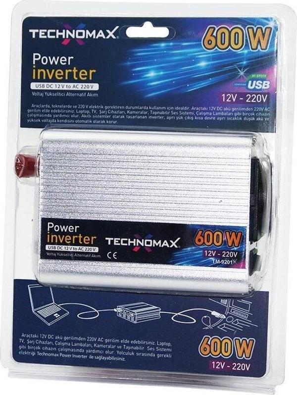 POWER İNVERTER GÜÇ ÇEVİRİCİ 600W 12V-220V DC-DOĞRU AKIMI--AC-ALTERNATİF AKIMA ÇEVİRİR TM-9201  GO5060Gok101288 - Image 1