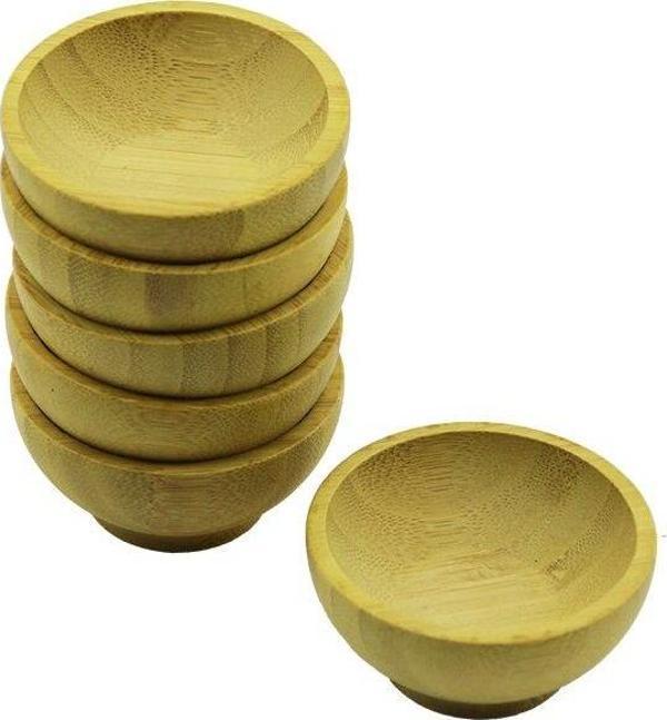 6 ADET MİNİ AHŞAP BAMBU LOKUMLUK - ÇEREZLİK KASE DERİNLİK: 1.5CM  - ÇAP: 6.2CM (5060) - Image 1