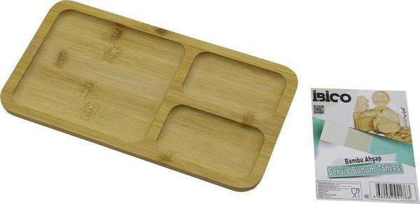 DİKDÖRTGEN 3 BÖLMELİ=2+1 AHŞAP BAMBU SERVİS SUNUM TEPSİ - TAHTASI 24.8 X 13.8 X 1.4CM (5060) - Image 1